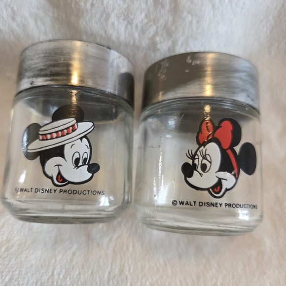 Vintage Walt Disney World Mickey Minnie Mouse Glass Salt Pepper Shakers - Picture 2 of 10